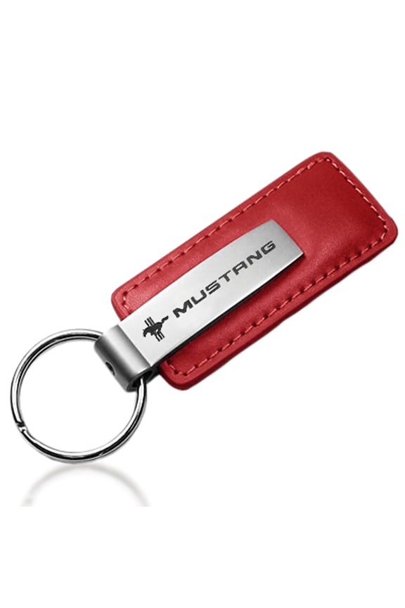 Ford Mustang Tri-Bar Keychain & Keyring - Red Premium Leather