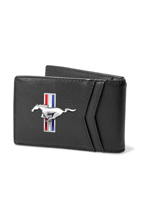Ford Mustang Tri-Bar Logo Black PU Leather Slim RFID Resistant Bi-fold Wallet