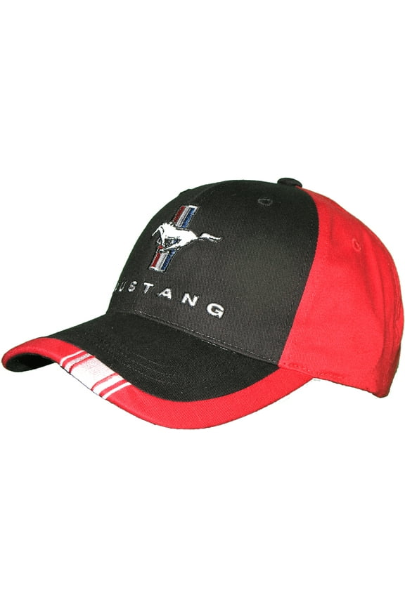 Mustang Tri-Bar Logo Black and Red Hat