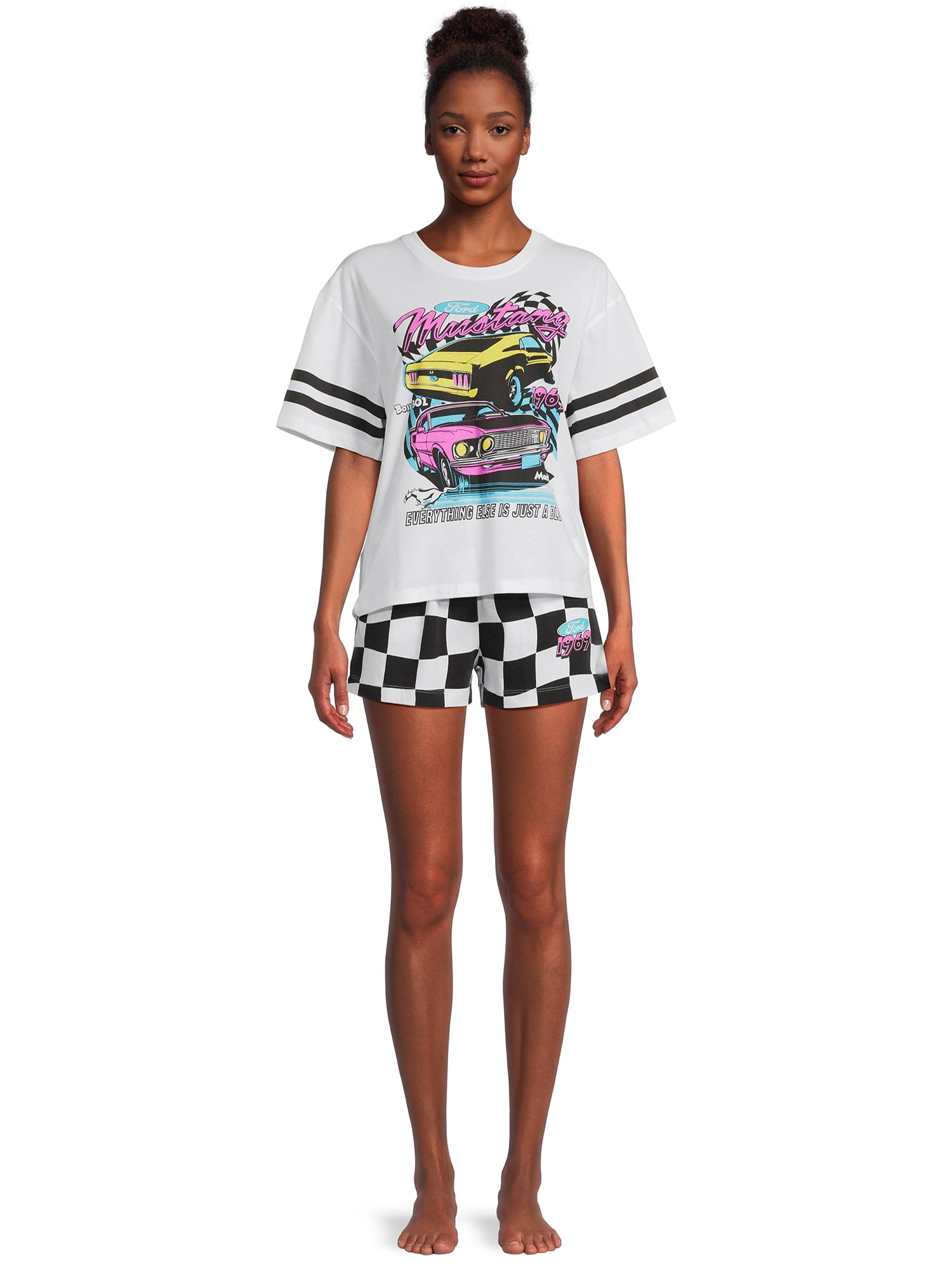 Ford Mustang Women’s Graphic Tee and Shorts Lounge Set, 2-Piece, Sizes XS-3X