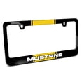 thumbnail image 1 of Ford Mustang Yellow Racing Stripe Black Metal License Plate Frame, 1 of 8