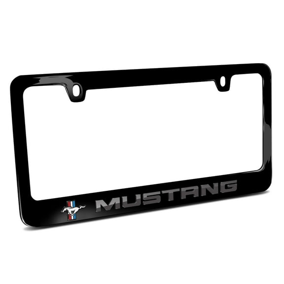 Ford Mustang in 3D Dark Gray Letters on Black Metal License Plate Frame