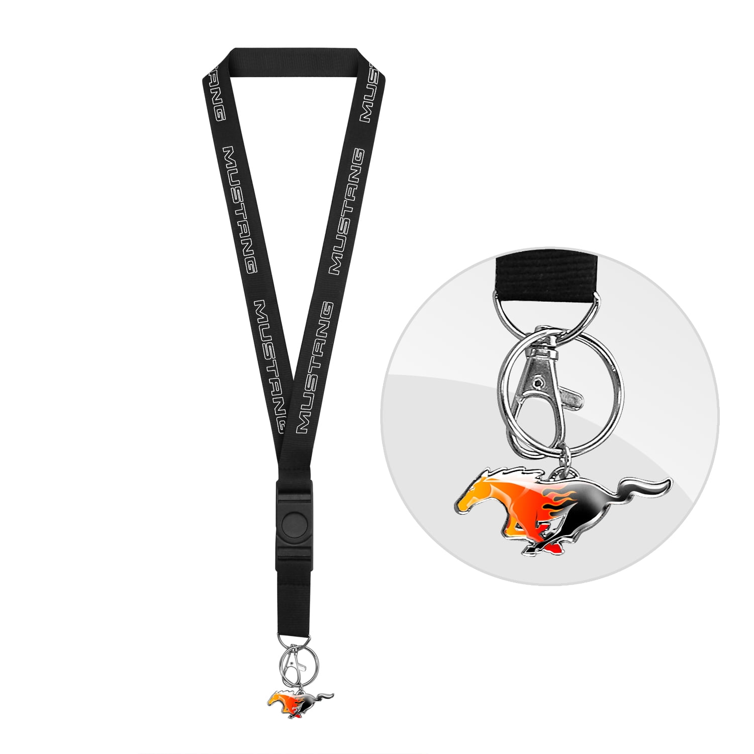 Ford Mustang in White Black Lanyard with Flame Pony Charm