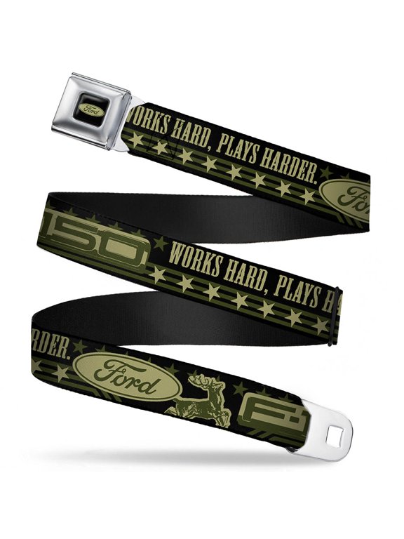 Oval Full Color Black Tan Olive Ford F 150 Works Hard, Plays Harder. Seatbelt Belt Standard