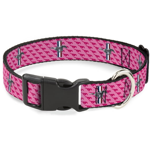 Ford Pet Collar, Dog Collar Plastic Buckle, Ford Mustang Bars Text Pink Logo Repeat, 13 to 17 Inches 1.5 Inch Wide