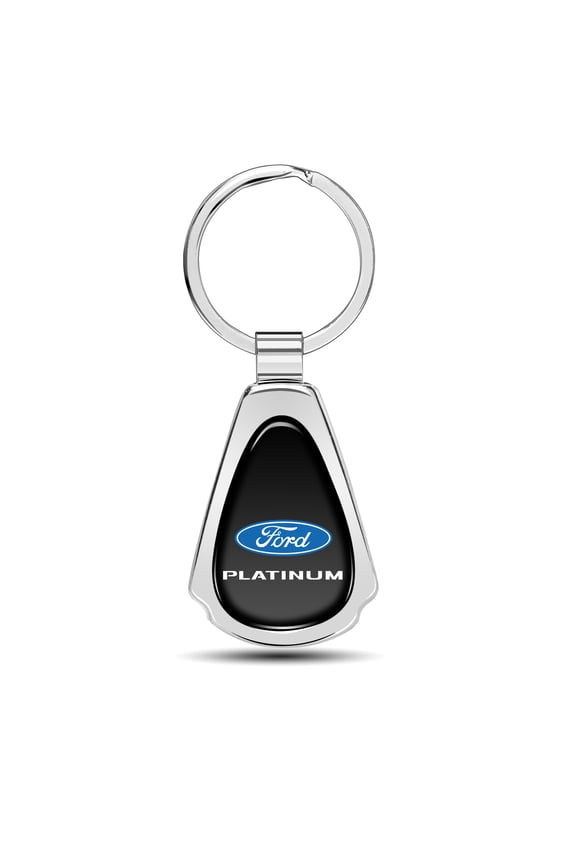 Ford Platinum Black Dome Chrome Metal Teardrop Key Chain