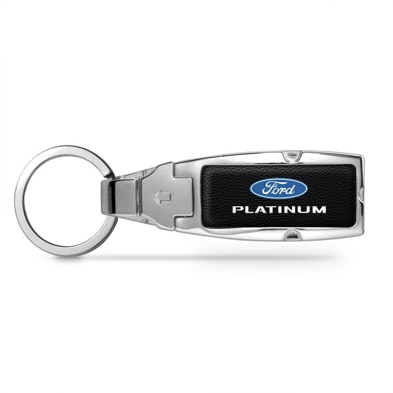 Ford Platinum Black Leather Detachable Ring Chrome Metal Belt Slide Key Chain