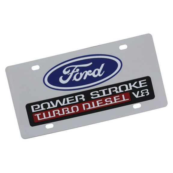 Ford Power Storke V8 Dual Logo License Plate (Silver On Chrome)