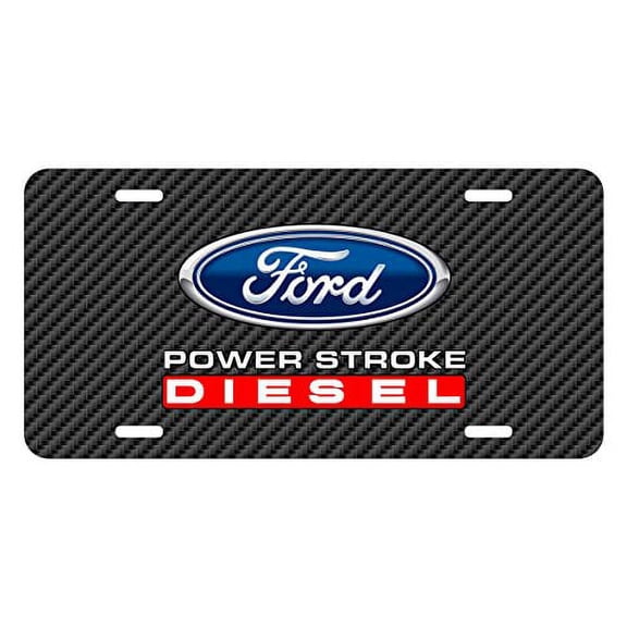Ford Power Stroke Diesel Black Carbon Fiber Look Graphic Special Aluminum Metal License Plate