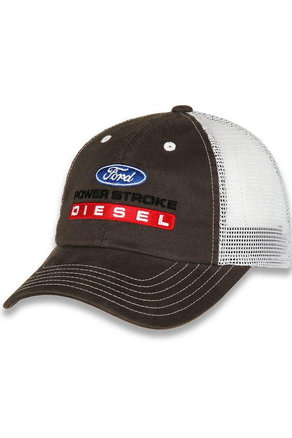 Ford Power Stroke Diesel Men's Licensed Embroidered Trucker Hat Cap - Brown/White