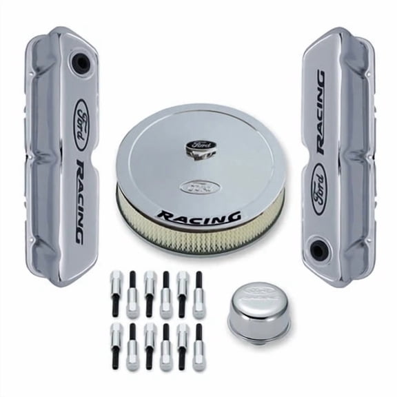Ford Racing Engine Dress-Up Kit Stamped Steel Chrome With Black Ford Racing L...