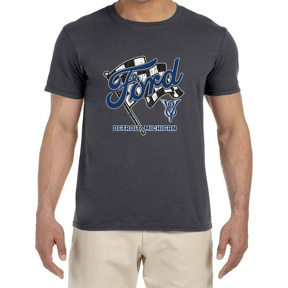 Ford Racing Flag T-shirt Mens Graphic Tees Short Sleeve Gray