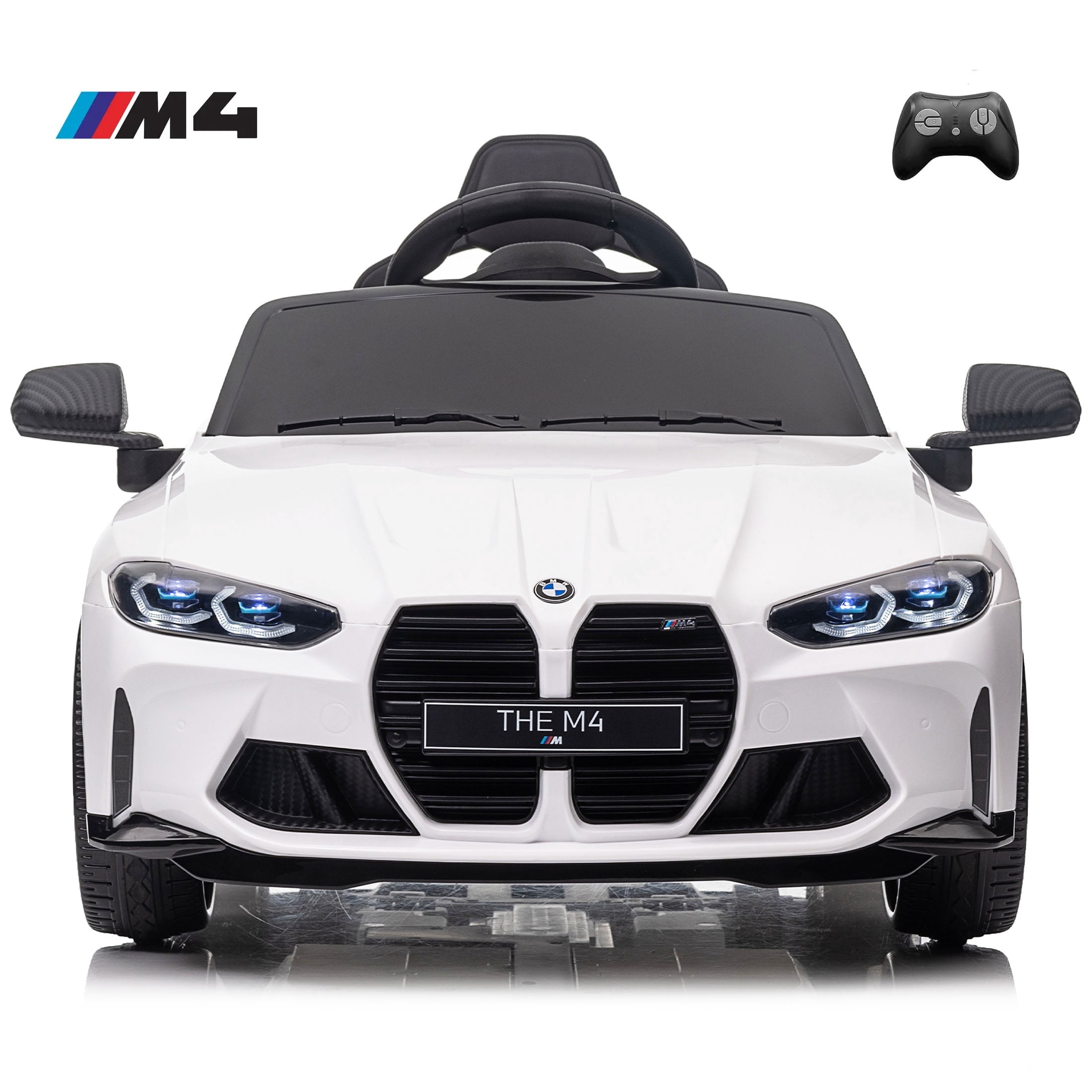 12V Electric Car for Kids, Officially Licensed BMW M4 Ride On Car with Remote Control, 3 Speeds, LED Lights, Battery Powered Cars for Kids, Ride On Toys for Boys & Girls, White