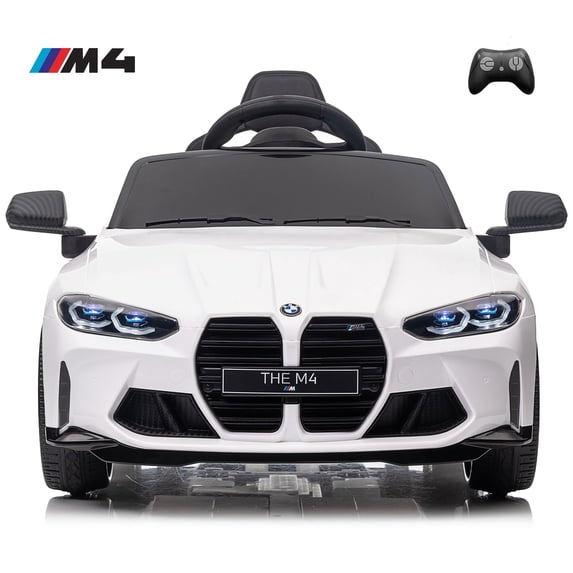 12V Electric Car for Kids, Officially Licensed BMW M4 Ride On Car with Remote Control, 3 Speeds, LED Lights, Battery Powered Cars for Kids, Ride On Toys for Boys & Girls, White