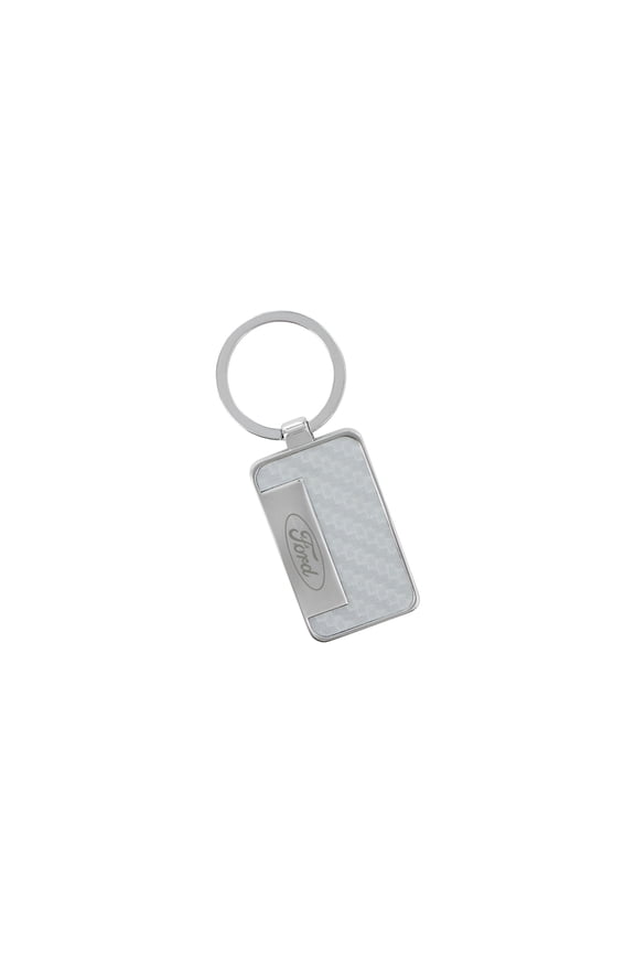 Rectangle Key Chain With Silver Carbon Fiber Inlay