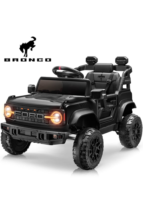 Ford Bronco Raptor Electric Ride on Toy Car for Toddler Kids, 12V Battery Powered Ride on Cars w/Remote Control, Bluetooth & Lights, Black