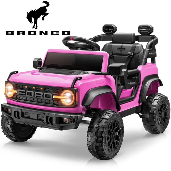 iYofe 12V Licensed Ford Bronco Raptor Powered Ride on Truck, Kids Toddler Electric Toys Car with Remote Control, 4 Wheels, Spring Suspension, Pink