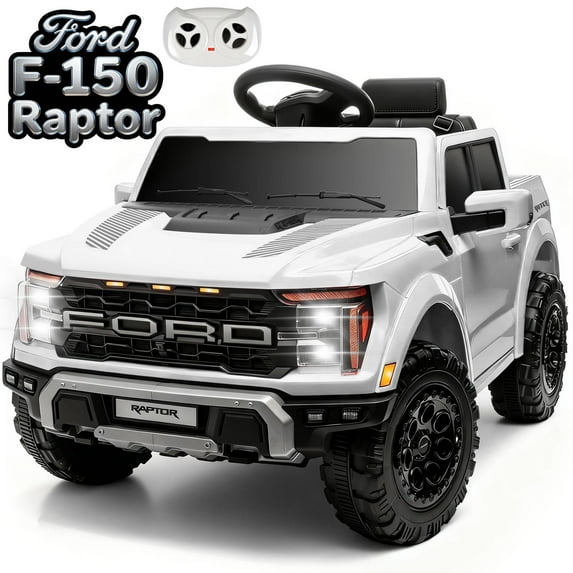 CASEMIOL 12V Ford F150 Raptor Kids Ride On Truck, Electric Car with Remote Control, Bluetooth Music, Suspension Wheels, Ride On Toys for Boys & Girls Ages 3-5, Gift for Kids, White