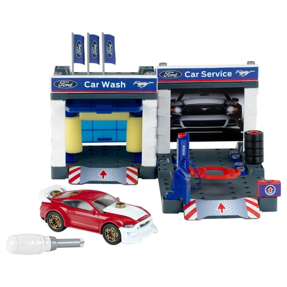 Ford: Service Station With 2019 Ford Mustang - Theo Klein, Garage & Car Can Be Dismantled, Play Workshop Including Lifting Platform & Car Wash, Officially Licensed, Kids Pretend Play, Children 3+