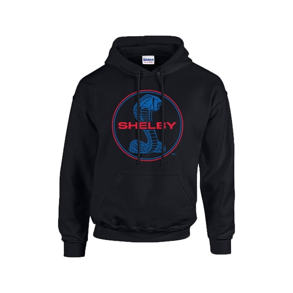 Ford Shelby Cobra Blue & Red Circle Logo Adult Hooded Pullover-Black-XL