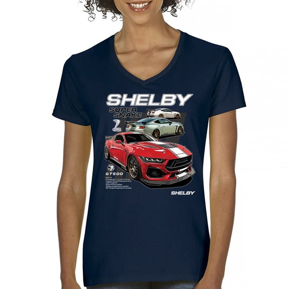 Ford Shelby Super Snake GT500 Women's V-Neck T-shirt American Mustang Cobra Racing