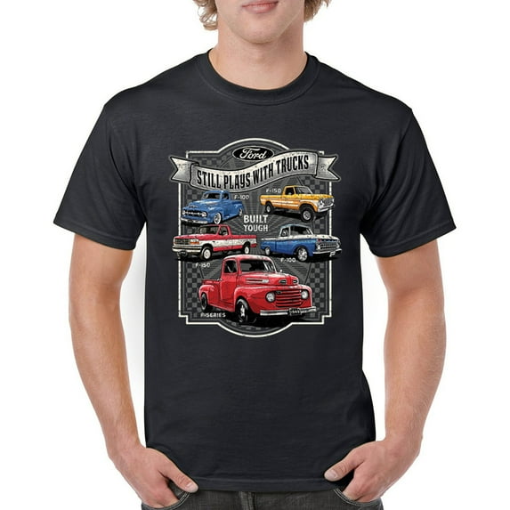 Ford Still Plays with Trucks T-shirt American Classic F100 F150 Pickup Built Tough Vintage Offroad 4x4 Men's Tee