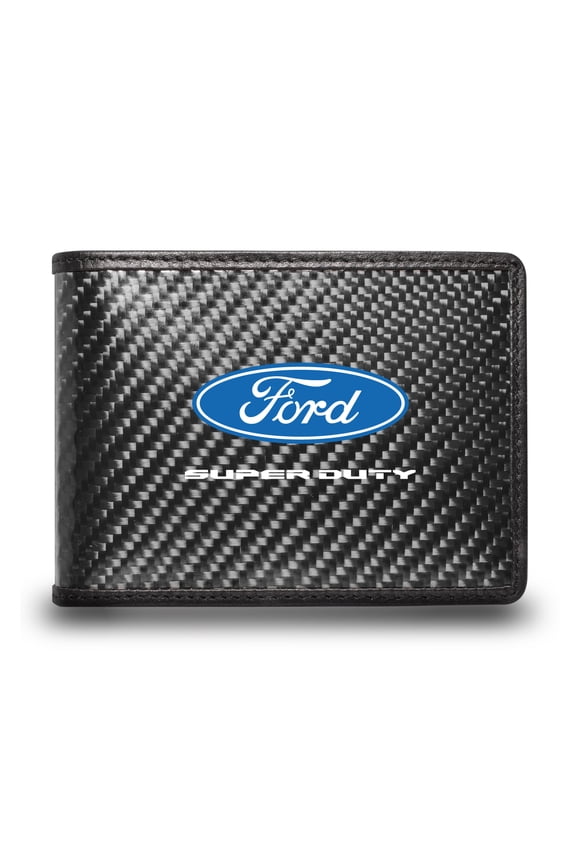 Ford Super-Duty Black Real Carbon Fiber Leather RFID Blocking Bi-fold Wallet