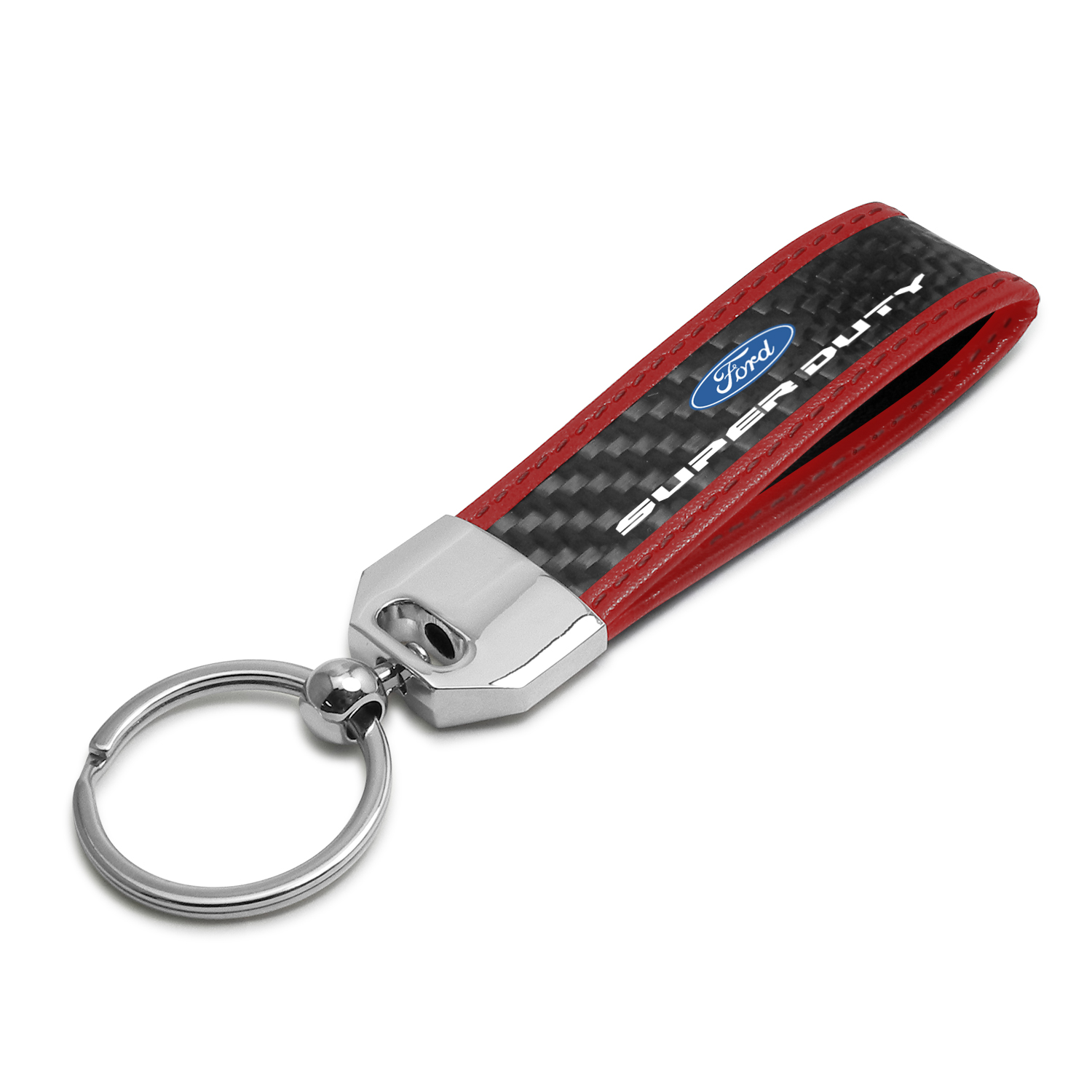 Ford Super-Duty Real Carbon Fiber Strap with Red Leather Stitching Edge Key Chain