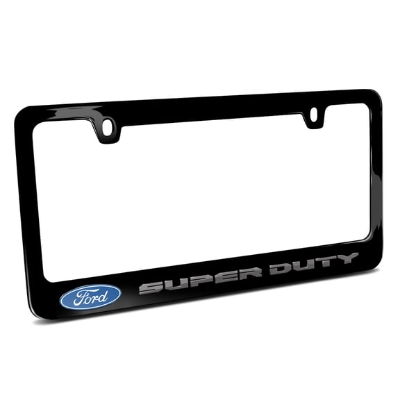 Ford Super-Duty in 3D Dark Gray Letters on Black Metal License Plate Frame