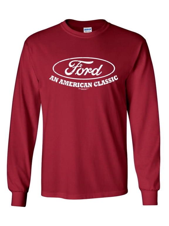 Ford T-shirt American Classic Ford Motor Company Vintage Logo Unisex Adult Long Sleeve T-shirt-Cardinal Red-large