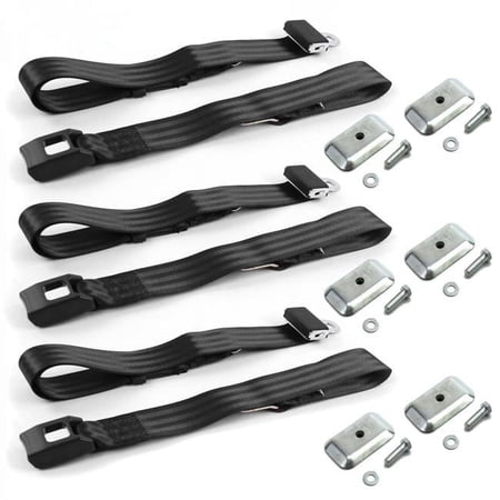 Ford Thunderbird 1961-1966 Standard 2 Point Black Lap Bench Seat Belt Kit with Bracketry - 3 Belts