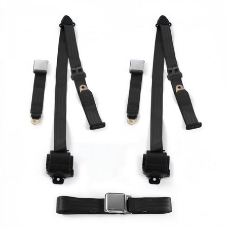 Ford Thunderbird 1977-1979 Airplane 3 Point Black Retractable Bench Seat Belt Kit - 3 Belts