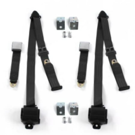 Ford Thunderbird 1977-1979 Airplane 3 Point Black Retractable Bucket Seat Belt Kit with Bracketry - 2 Belts