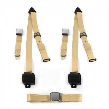 Ford Thunderbird 1980-1982 Airplane 3 Point Tan Retractable Bench Seat Belt Kit - 3 Belts