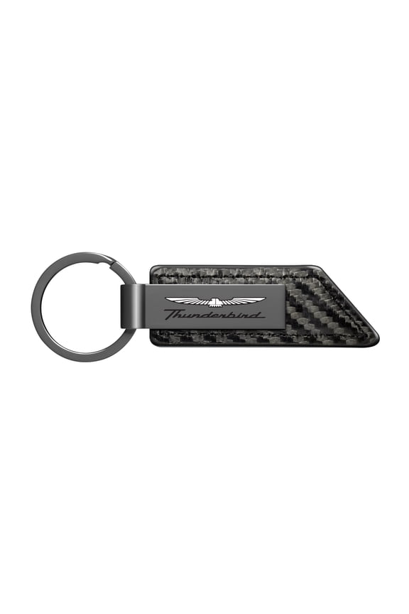 Ford Thunderbird Gunmetal Black Gray Metal & Carbon Fiber Texture Leather Key Chain