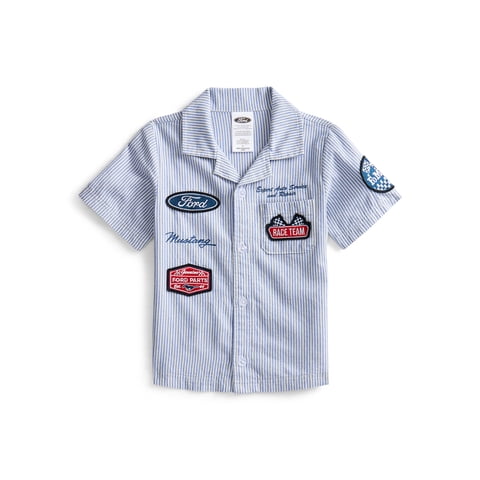 Ford Toddler Boys Short Sleeve Cotton Button Down Work Shirt with Patches, Sizes 12M-5T