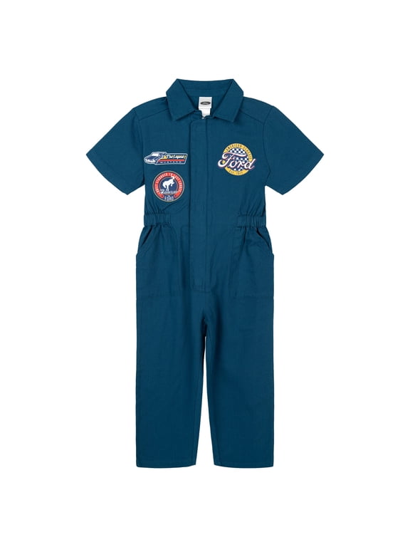 Toddler Boys' Racing Mechanic Suit Zip Up Pit Crew Outfit Navy Blue