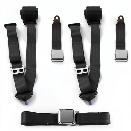 Ford Truck 1935-1941 Airplane 3 Point Black Retractable Bench Seat Belt Kit - 3 Belts