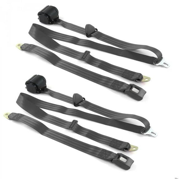 Ford Truck 1953-1956 Standard 3 Point Charcoal Retractable Bucket Seat Belt Kit - 2 Belts