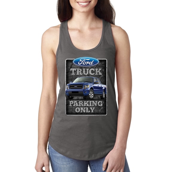 Ford Truck Parking Only Sign Gift for Owners of Ford Trucks | Womens Cars and Trucks Jersey Racerback Tank Top, Dark Grey, Medium