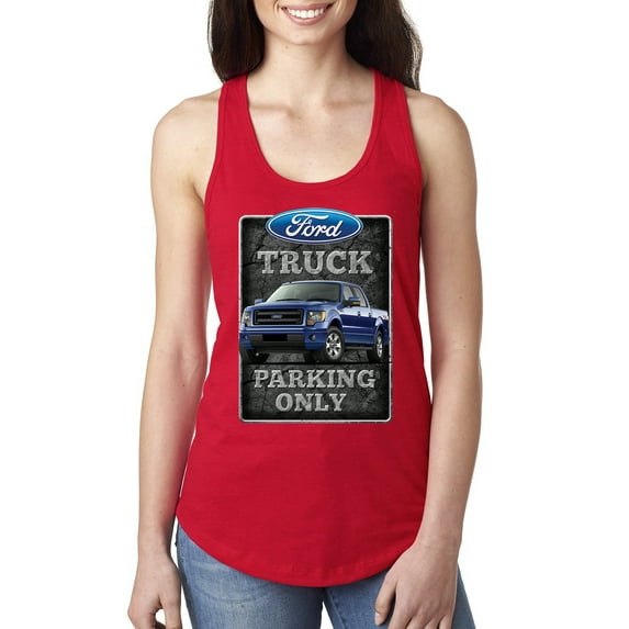 Ford Truck Parking Only Sign Gift for Owners of Ford Trucks | Womens Cars and Trucks Jersey Racerback Tank Top, Red, Medium