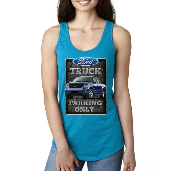 Ford Truck Parking Only Sign Gift for Owners of Ford Trucks | Womens Cars and Trucks Jersey Racerback Tank Top, Turquoise, Small