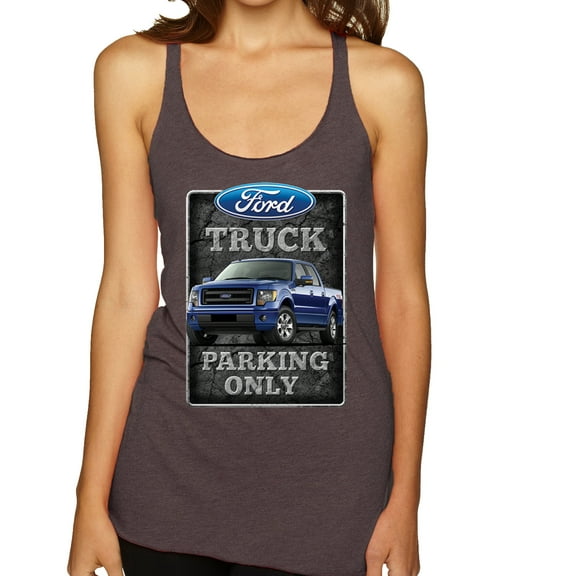 Ford Truck Parking Only Sign Gift for Owners of Ford Trucks | Womens Cars and Trucks Premium Tri-Blend Racerback Tank Top, Brown, X-Large