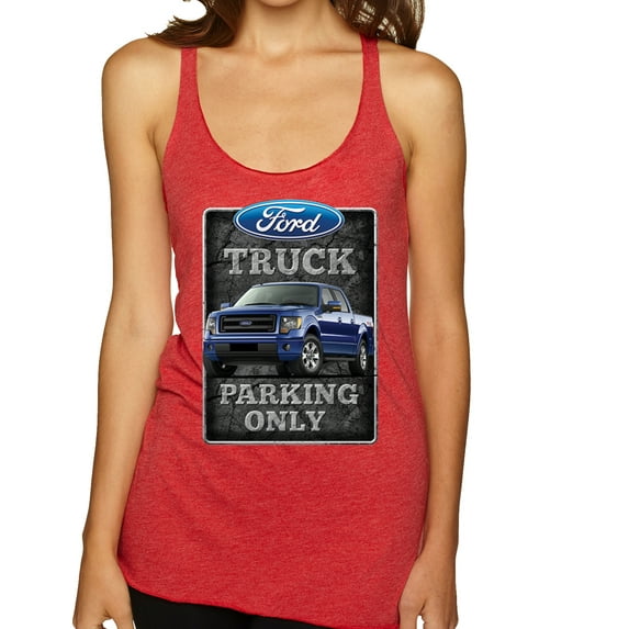 Ford Truck Parking Only Sign Gift for Owners of Ford Trucks | Womens Cars and Trucks Premium Tri-Blend Racerback Tank Top, Vintage Red, Medium