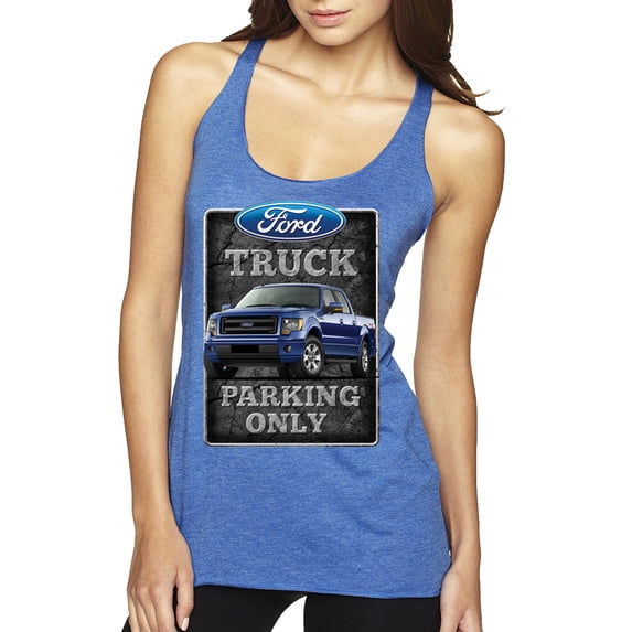 Ford Truck Parking Only Sign Gift for Owners of Ford Trucks | Womens Cars and Trucks Premium Tri-Blend Racerback Tank Top, Vintage Royal, Medium