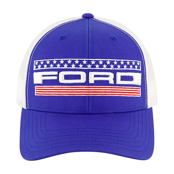 Ford Trucker Hat, Logo Mesh Adjustable Snapback Baseball Cap with Curved Brim, Royal Blue, One Size