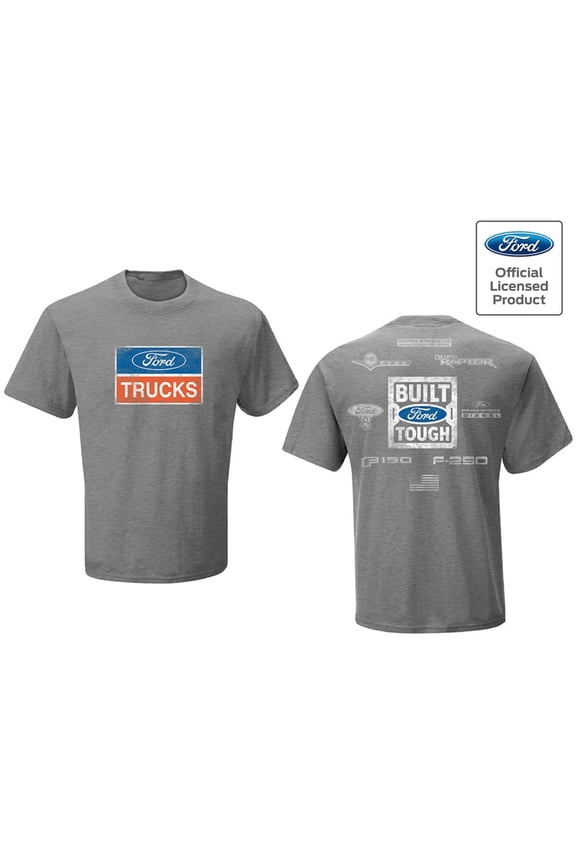 Ford Trucks Men's Licensed Built Tough Logo Distressed Tee T-Shirt - Graphite Heather (Large)