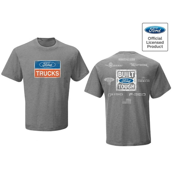 Ford Trucks Men's Licensed Built Tough Logo Distressed Tee T-Shirt - Graphite Heather (Small)