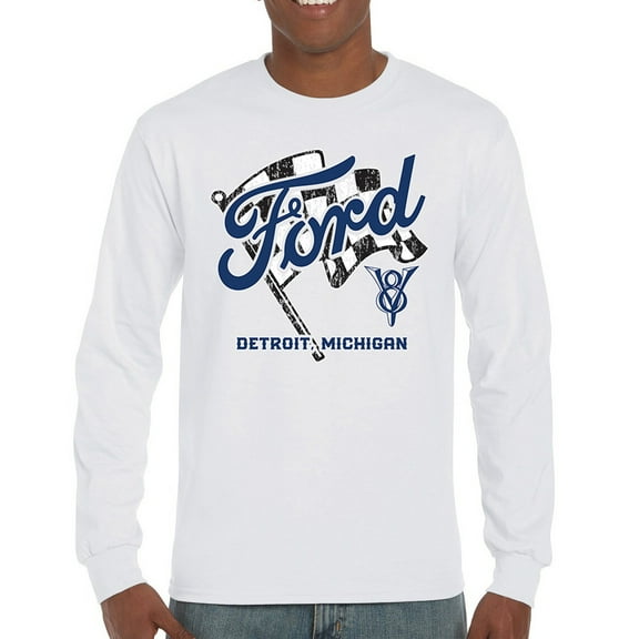 Ford V8 Detroit Michigan Long Sleeve T-shirt Checkered Flag American Muscle Car Racing Mustang Shelby GT Performance