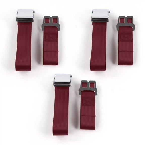 Ford Van 1968-1974 Airplane 2 Point Burgundy Lap Bench Seat Belt Kit - 3 Belts